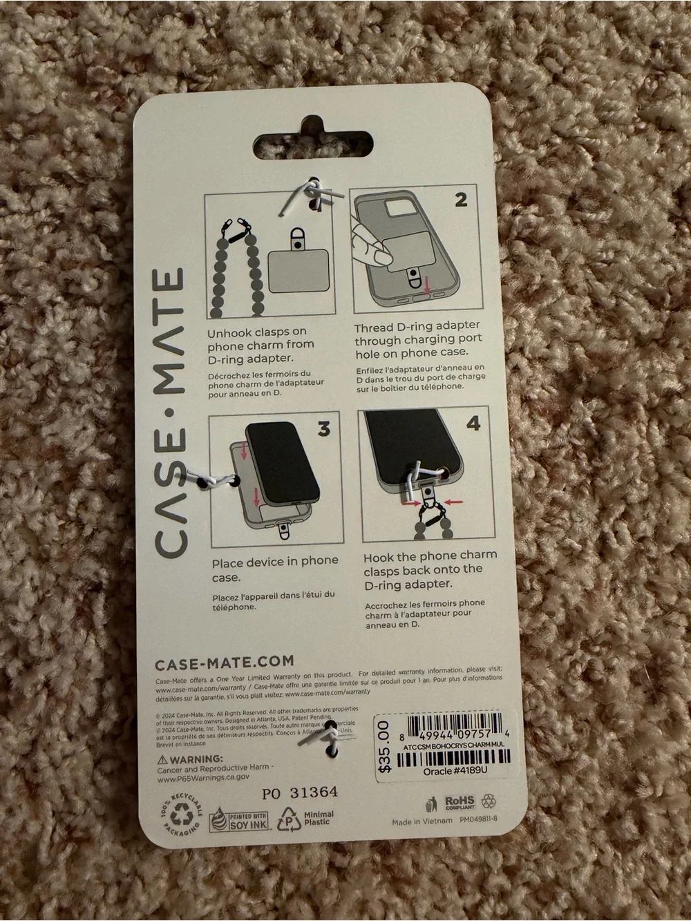 case-mate Multicolor Beaded Phone Charm with Gold Hardware